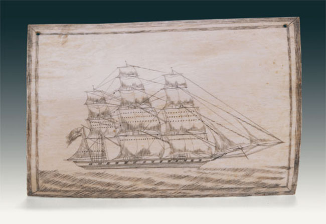 A Fine 19th Century Scrimshawed Whale's Panbone  